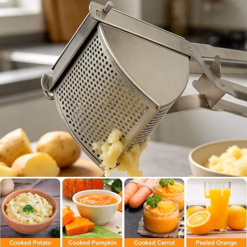 NESTLUNE Heavy Duty Stainless Steel Potato Ricer and Vegetable Masher in Silver with Ergonomic Grip and Fine Mesh – 3