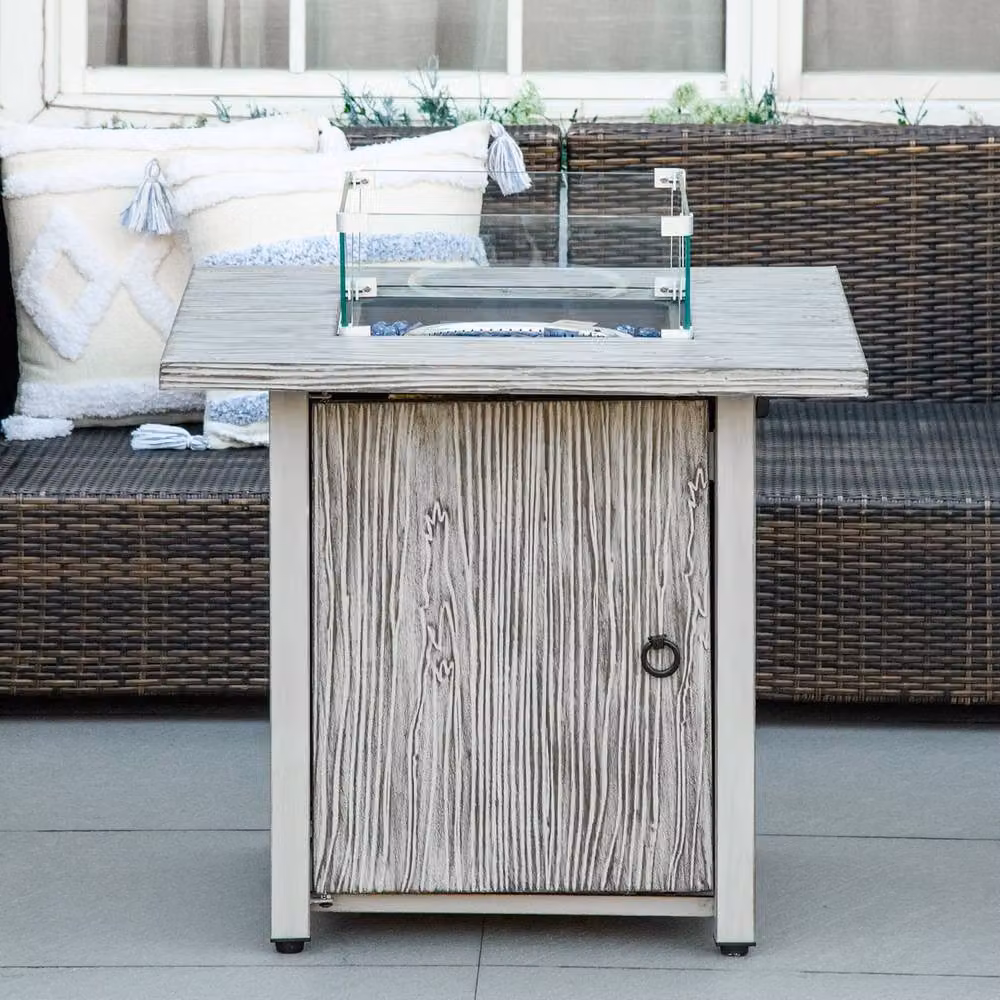 Wyld Haus Steel Grey Square Outdoor Gas Fire Pit Table with Glass Screen Cover W/D/H: 71 x 63 x 71 cm – 8