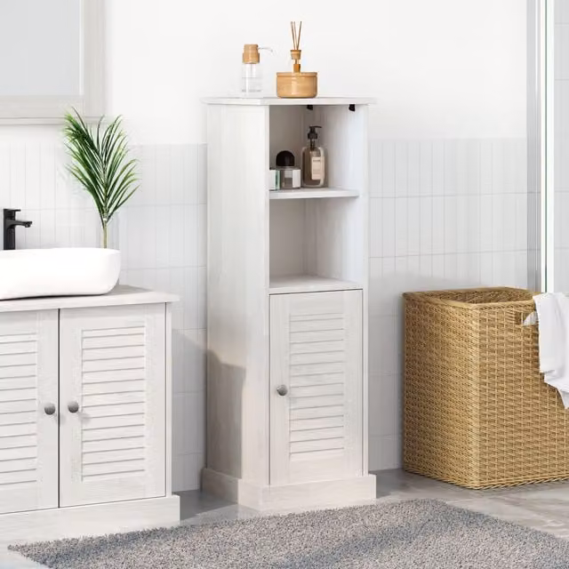 Berkfield Home White Solid Pine Wood Bathroom Cabinet with Storage, H 110 x W 34 x D 37 cm – 1