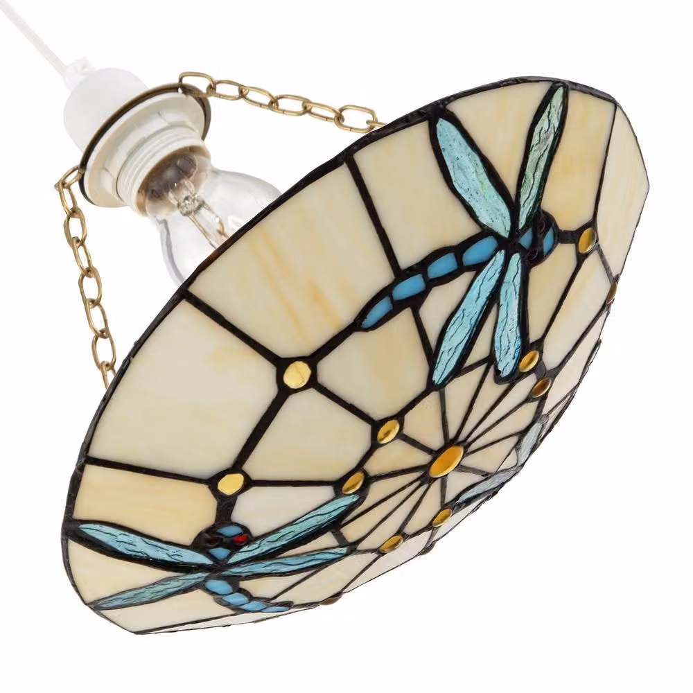 Happy Homewares Art Nouveau Dragonfly Tiffany Glass Pendant Shade in Blue, Green and Multicolour – 2
