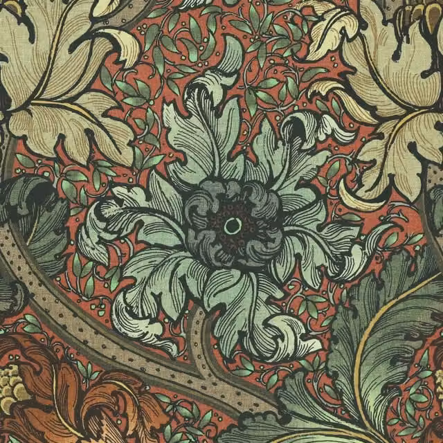 House Llewelyn-Bowen Morris Major Spiced Flora Printed Cotton Fabric in Red, Green and Multicolour