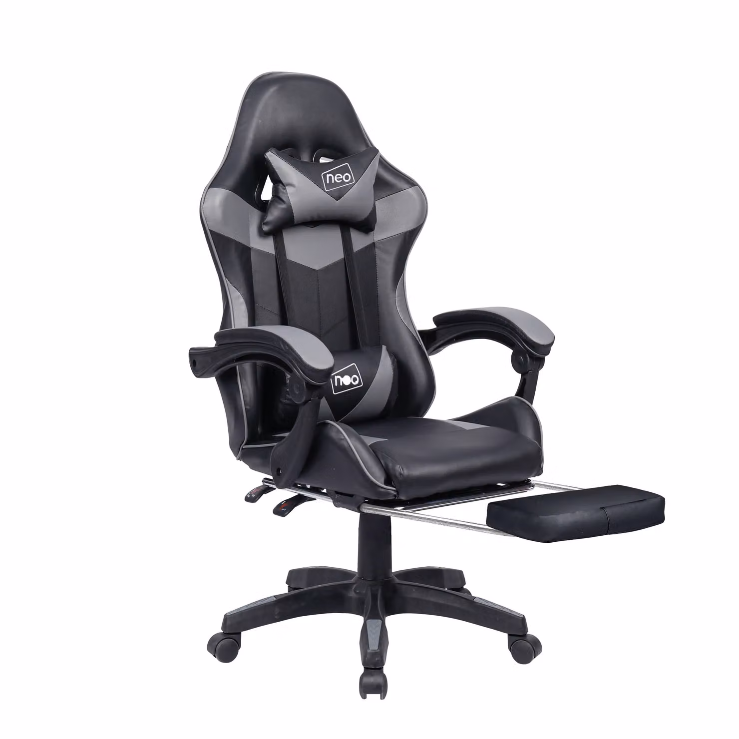 Neo Grey Synthetic Leather Gaming Chair with Footrest and Headrest – 4