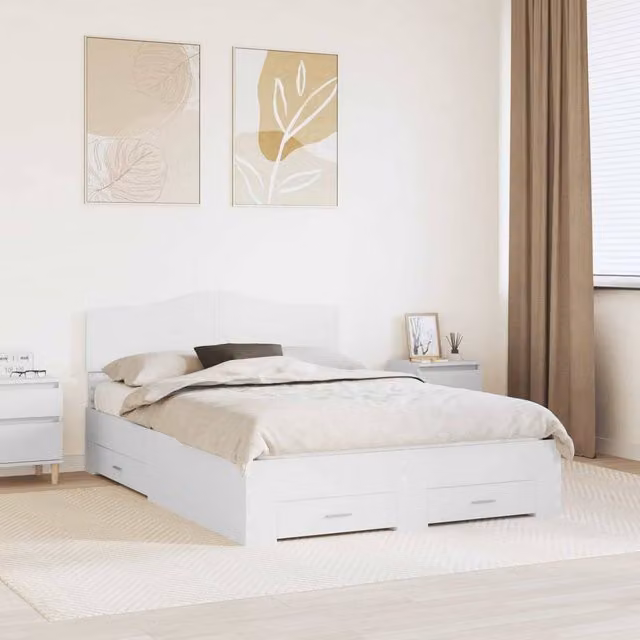 Berkfield Home Modern Bed Frame with Headboard in White, Engineered Wood, W/D/H: 140 x 200 cm