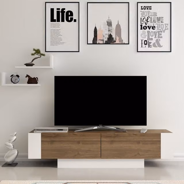 Decorotika Matera TV Stand in Brown and White Wood