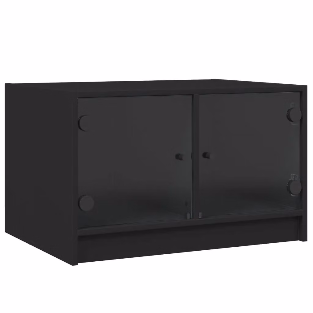 Berkfield Home Modern Black Coffee Table with Glass Doors W: 68 cm, D: 50 cm, H: 42 cm – 2