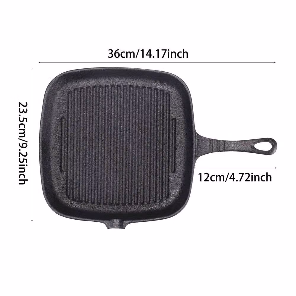 Living and Home Cast Iron Square Grill Griddle Pan with Pouring Spout in Black – 7