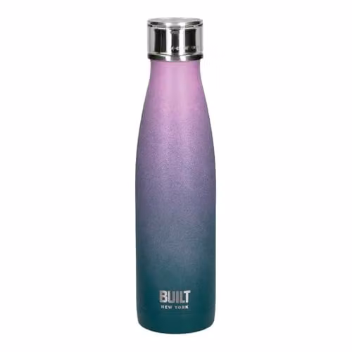 BUILT New York Perfect Seal Leakproof Insulated Stainless Steel Water Bottle, 480 ml, Pink and Blue Ombre