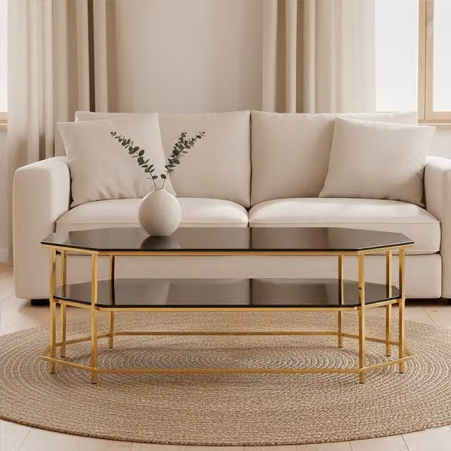 Orsina Luxe Black and Gold Glossy Tempered Glass Coffee Table – 1