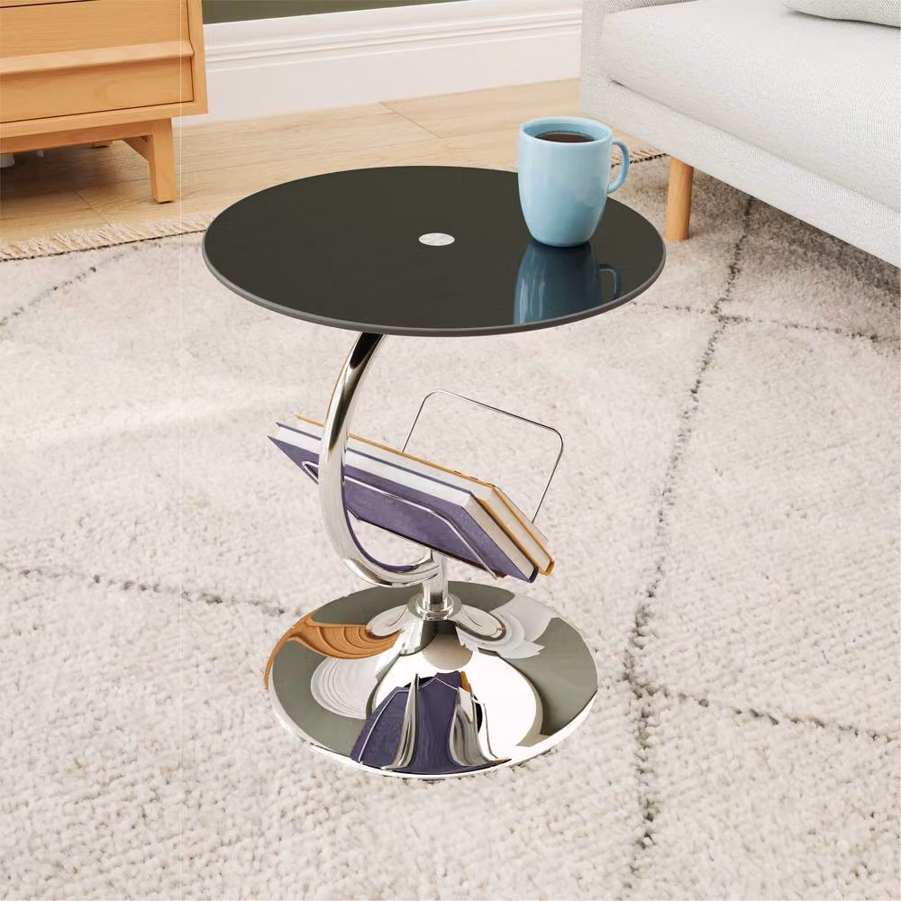 AVF T41 Modern Living Room Side Table with Black Glass Top and Silver Metal Base, W/D/H: 45 x 45 x 52 cm – 3