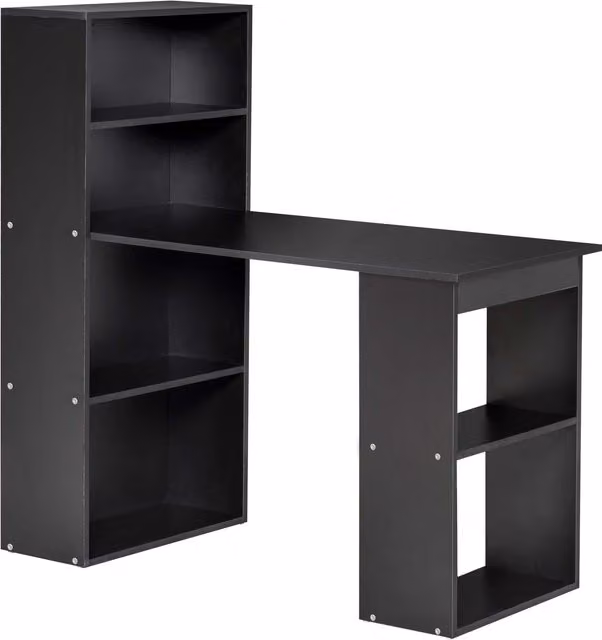 HOMCOM Modern Computer Desk and Bookshelf with 6 Shelves, Black