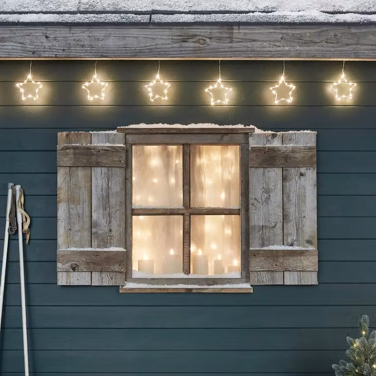 Lights4fun Christmas Indoor Star Curtain Window Light Decoration with 90 Warm White LEDs, White