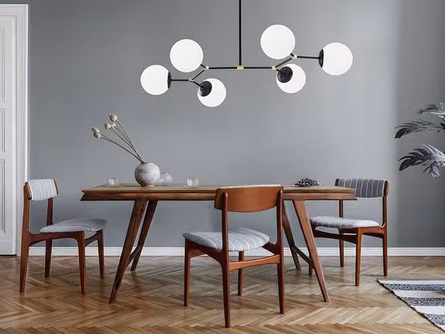 DAMAR Vente-unique Metal Chandelier with 6 Glass Globes in Black and White, W: 100 cm, H: 52 cm – 1