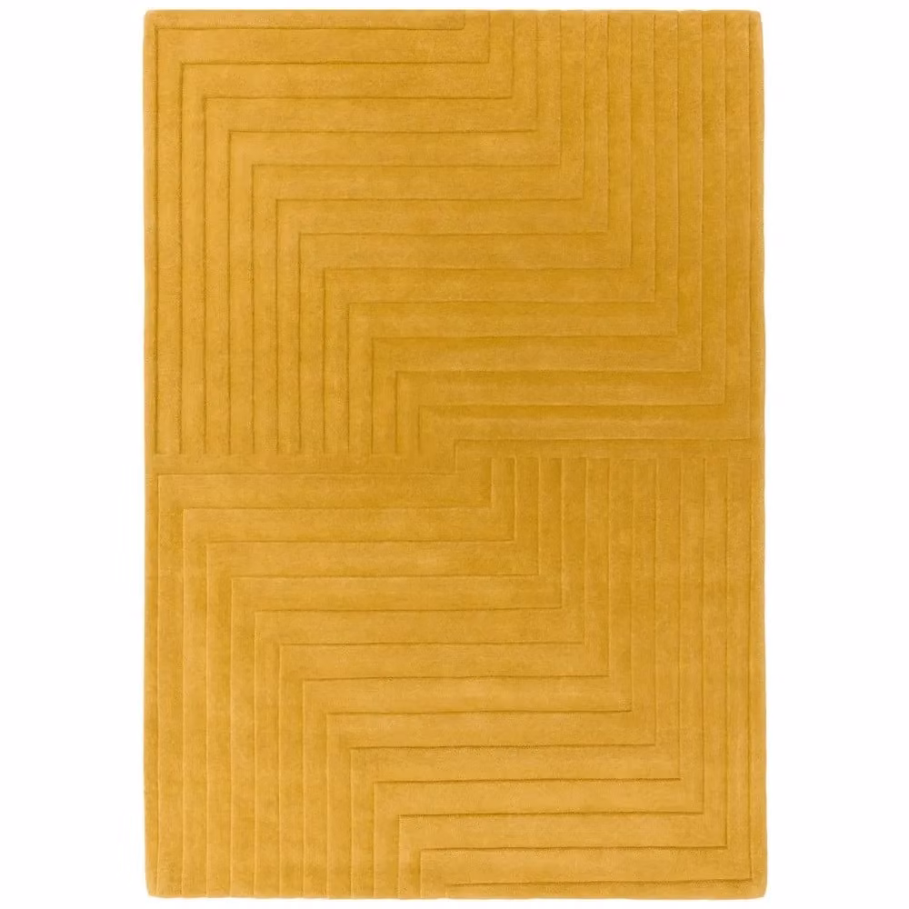 The Rug Shop UK Yellow Handmade Abstract Optical 3D Wool Area Rug, W: 160 cm, L: 230 cm – 2