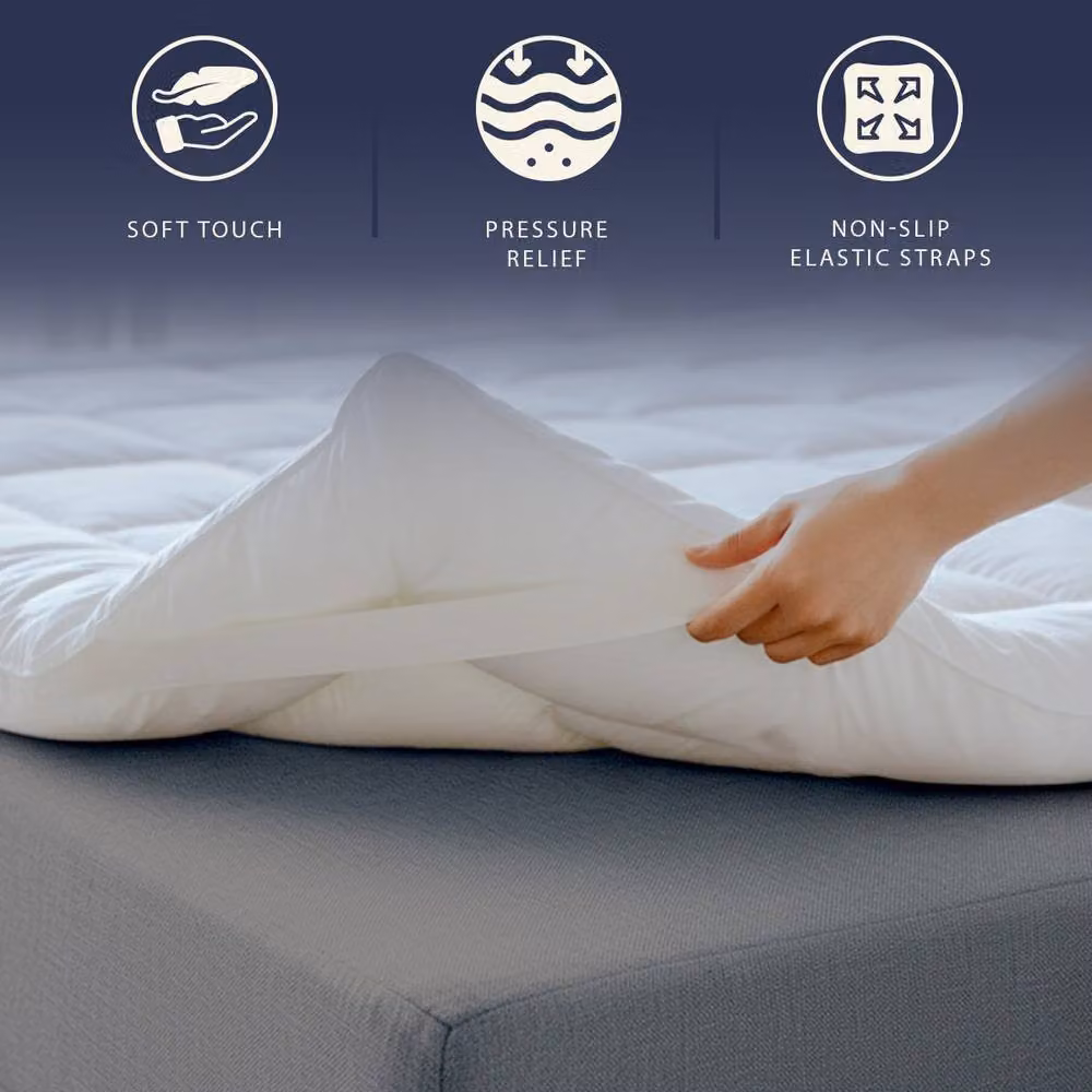 The White Stone Double Mattress Topper with 1000 g/m2 Wadding Filling in White – 3