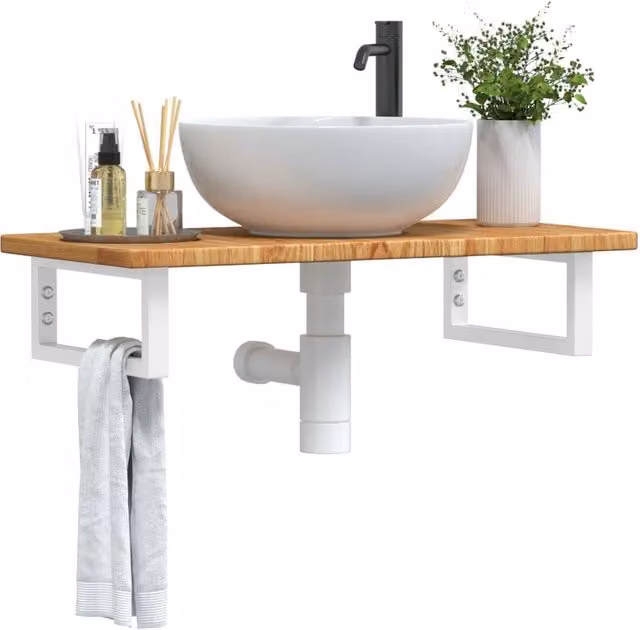 Berkfield Home Wall Mounted Basin Shelf in Brown Oak and Steel