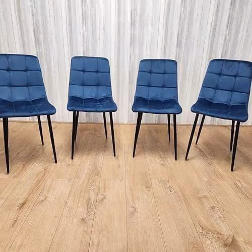 KOSY KOALA Set of 4 Blue Velvet Tufted Dining Chairs with Padded Seats – 1