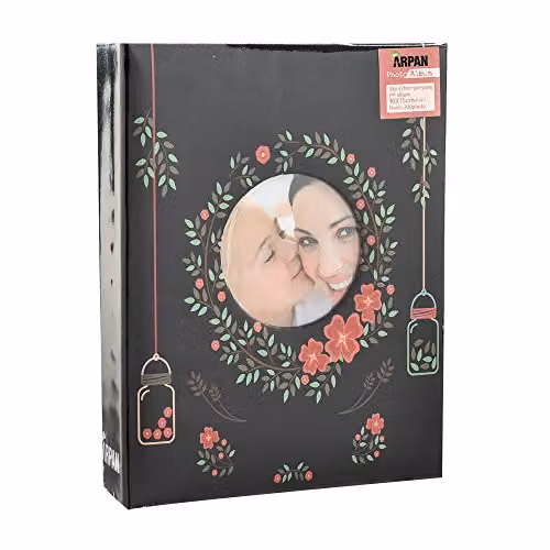 Arpan Black Floral Photo Album with Cover Window and Protective Plastic Jacket, Holds 200 6x4 Photos – 4