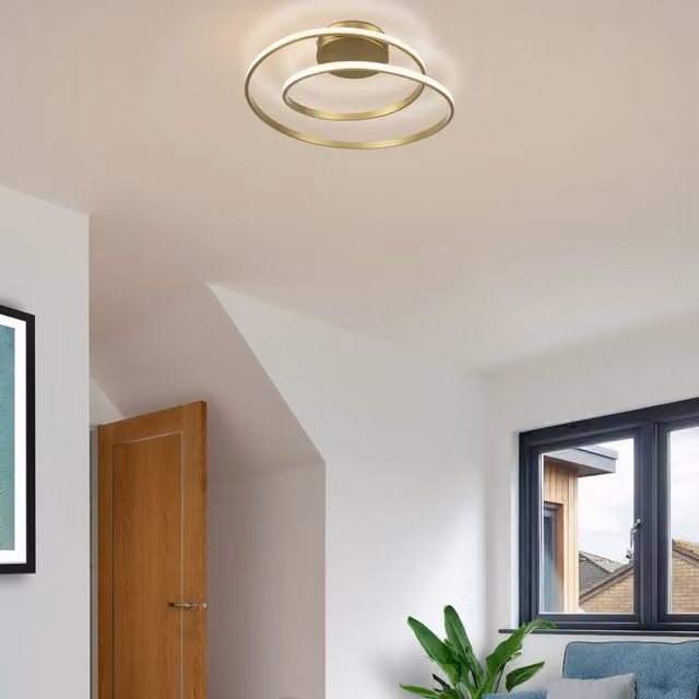 COSYLYTE Alston Double Ring Integrated LED Ceiling Flush Light in Brass