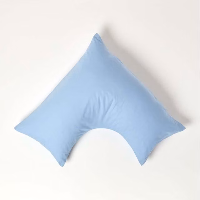 Homescapes Blue Egyptian Cotton V-Shape Pillowcase, 200 Thread Count Percale