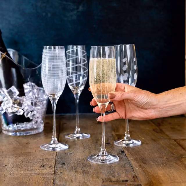Mikasa Transparent Crystal Champagne Flute Glasses, 4 x 250ml