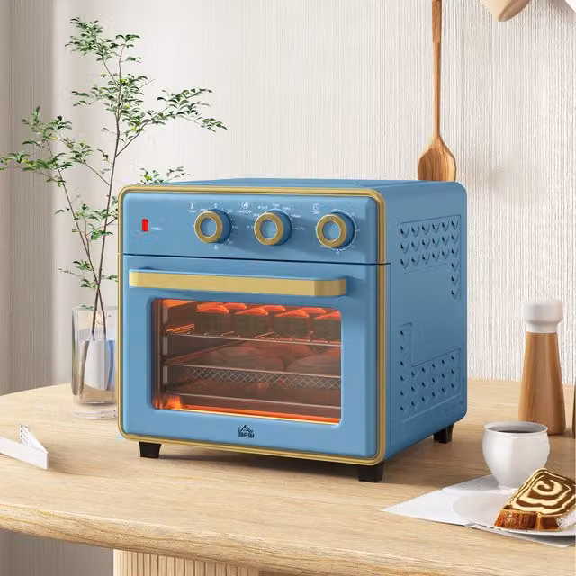 HOMCOM 1400W Convection Toaster Oven with Air Fry, Bake, Warm and Broil Functions in Blue and White