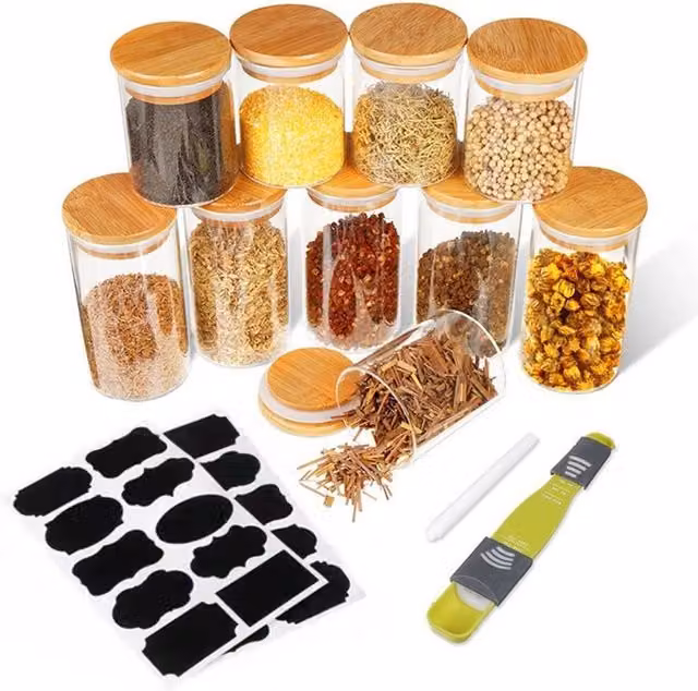 PAWNORA Set of 10 Airtight and Leakproof Clear Glass Food Storage Jars with Bamboo Lids – 1