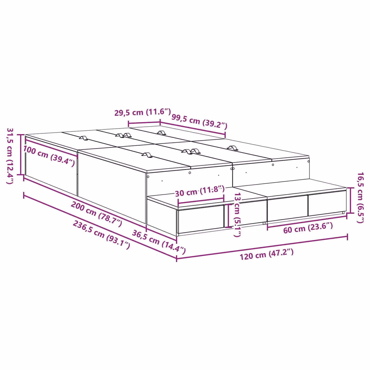 Berkfield Home Modern Storage Bed Frame with Drawers, Black Oak, W/D/H: 120 x 200 x 31.5 cm – 3