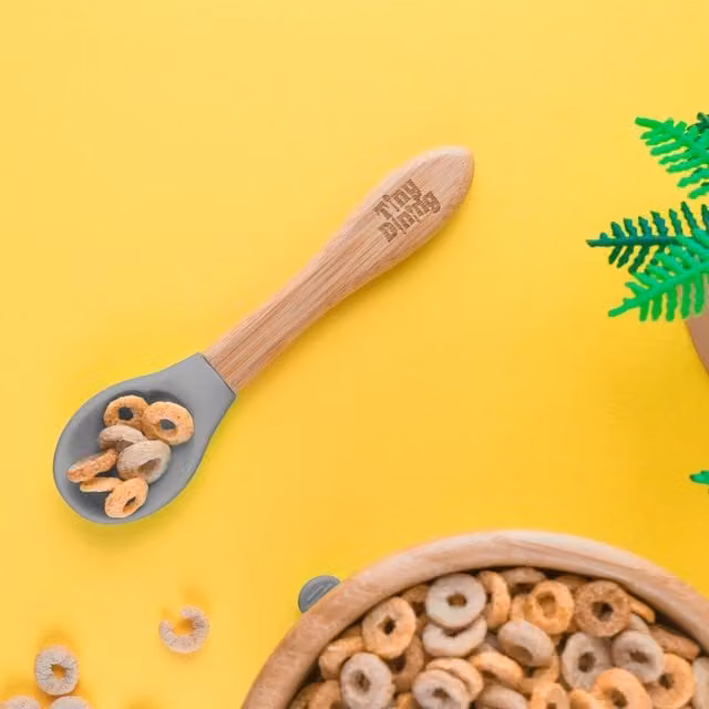 Tiny Dining Children's Bamboo and Silicone Tip Spoon in White