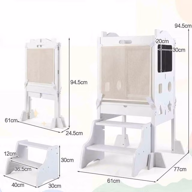 COSTWAY Foldable Toddler Step Stool with Chalkboards in White