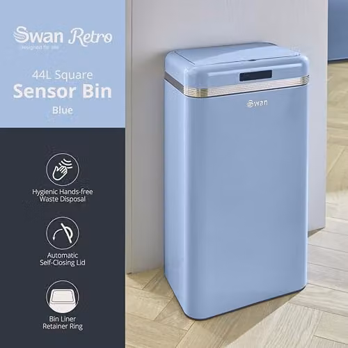 Swan Retro 45L Square Sensor Bin in Blue (H 67.5 x W 42.0 x D 24.0 cm) – 2