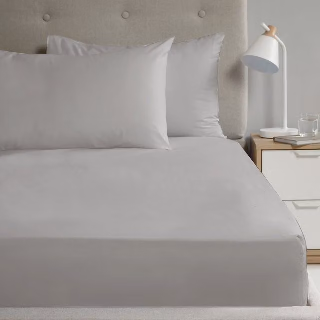 Rapport Home Silver Polycotton Fitted Sheet, Double, W: 140 cm x L: 200 cm