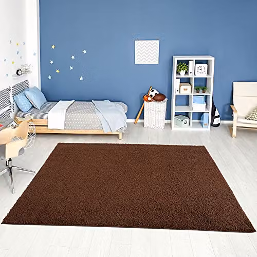 THE RUGS Brown Plain Shaggy Living Room Rug, W/D/H: 170 x 120 x 3 cm – 3