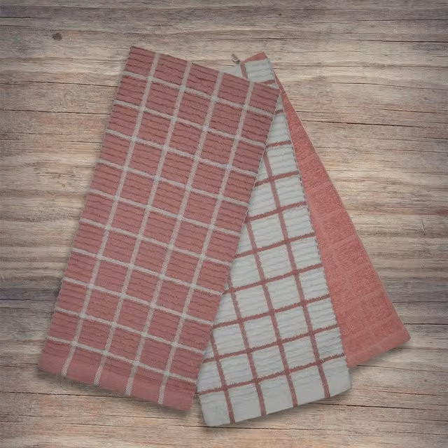 Kitchen Trends Ripple Check Super Absorbent Cotton Tea Towels, 3 Pack, Red and Pink