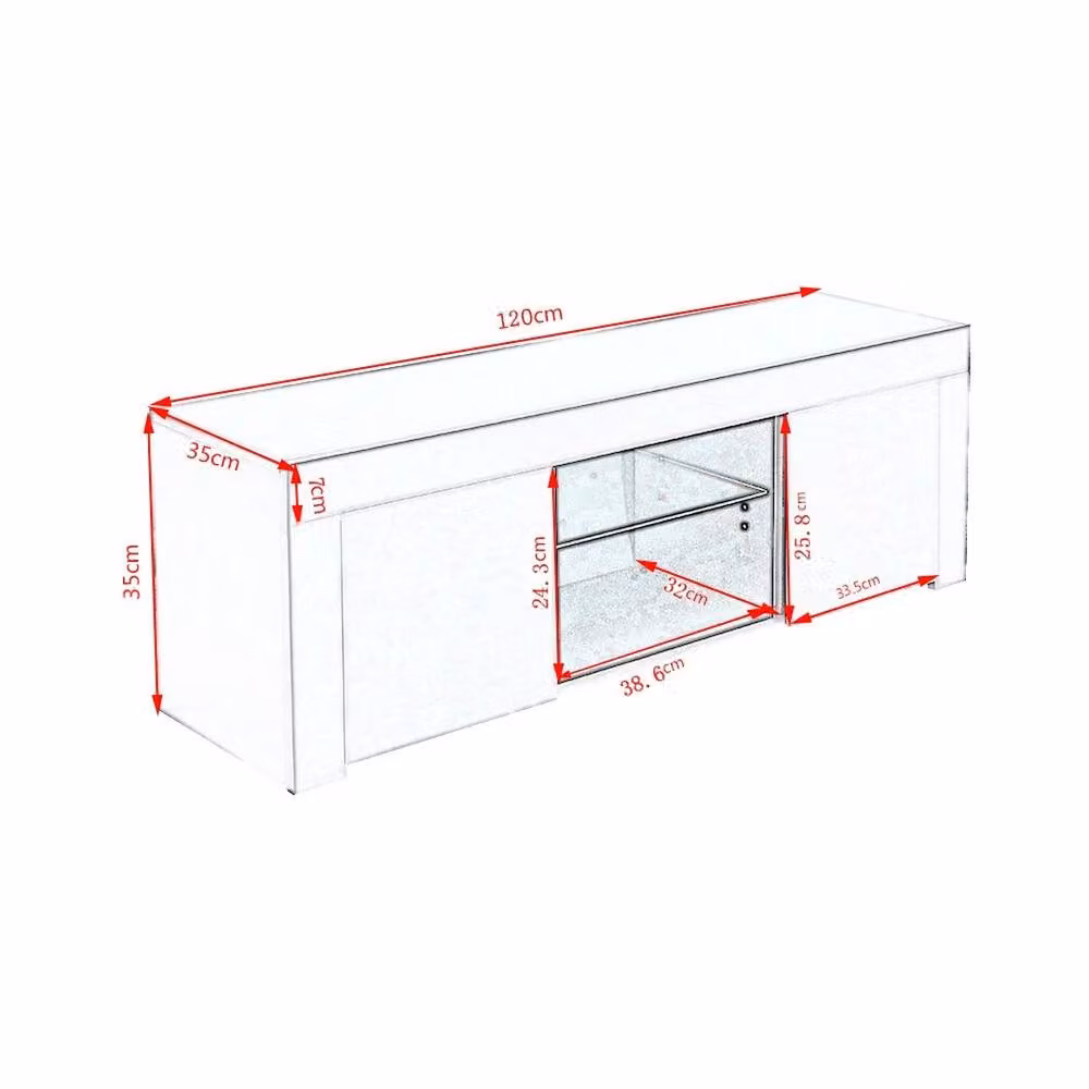 FORGEVIO Modern White Glossy TV Unit Stand with Integrated Lighting and Glass Details – 2