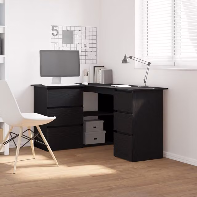 Berkfield Home Black Oak Corner Desk in Black Engineered Wood, W: 145 cm, D: 100 cm, H: 76 cm