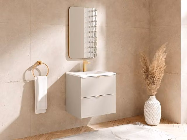 Vente-unique Wall-Mounted Bathroom Vanity Unit with Inset Basin, Beige, Width: 60 cm – 1
