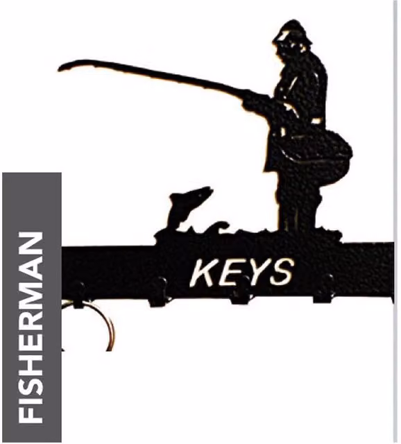 Poppyforge Fisherman Metal Key Holder Rack in Black, W15 x H9 cm
