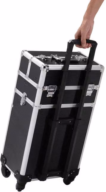 VOGREX Large Hairdressing Trolley and Cosmetic Storage Case in Black and Multicolour