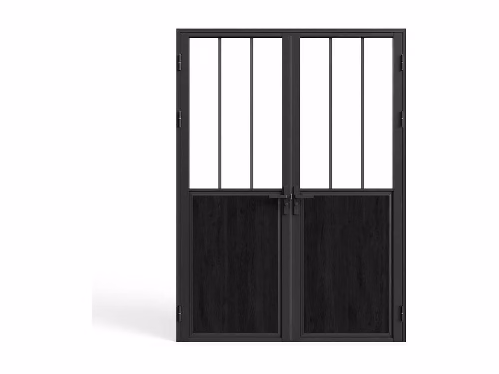 Vente-unique Studio Reversible Double Door Unit in Black Aluminium and Tempered Glass – 3