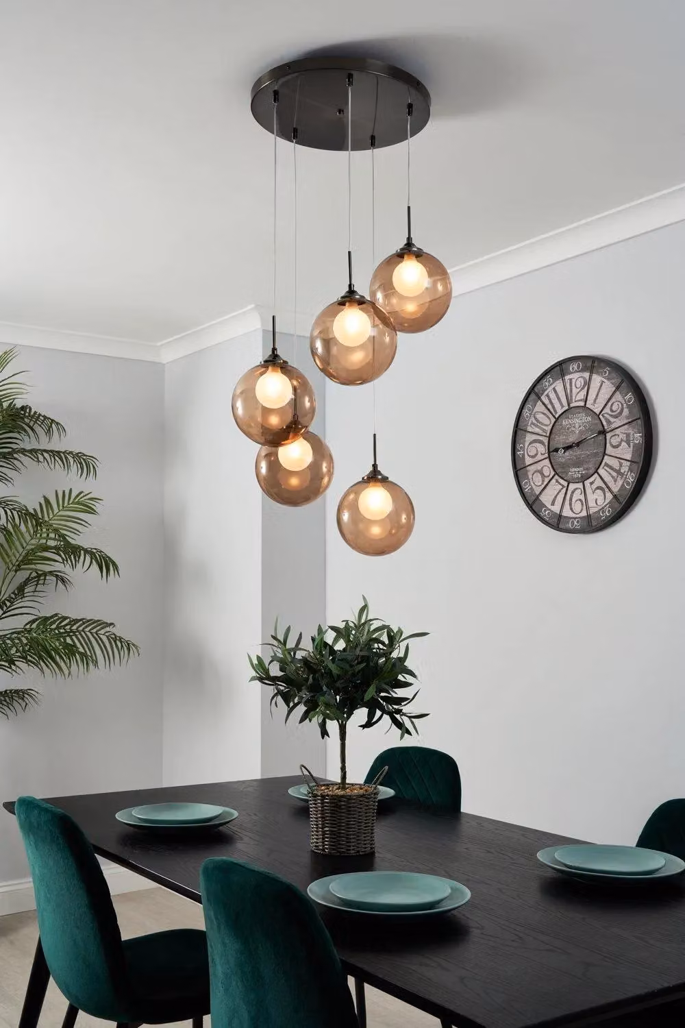 BHS Lighting Petrice Modern Suspended Sphere Pendant Ceiling Light in Black with Transparent Glass – 2