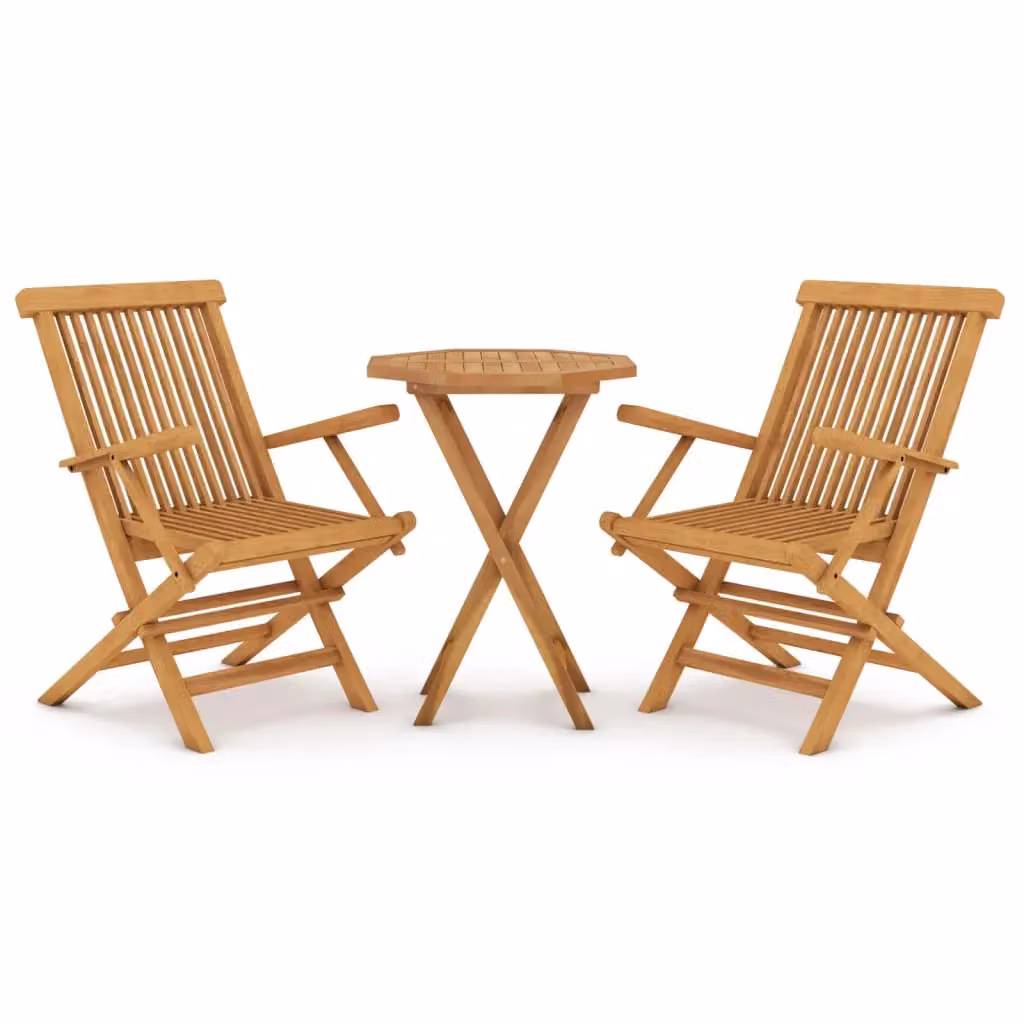 Berkfield Home 3 Piece Garden Dining Set in Brown Solid Wood Teak – 2