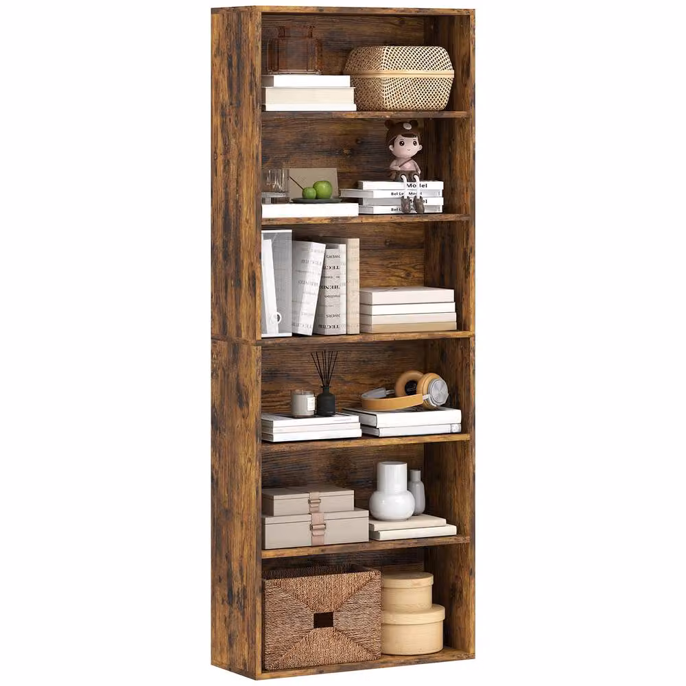 HOMCOM 6 Tier Freestanding Bookshelf with Adjustable Shelves in Brown – 2