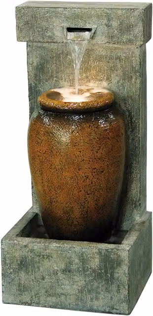 Primrose Cascading Urn Water Feature in Brown and Grey Resin with Mains Powered Lights