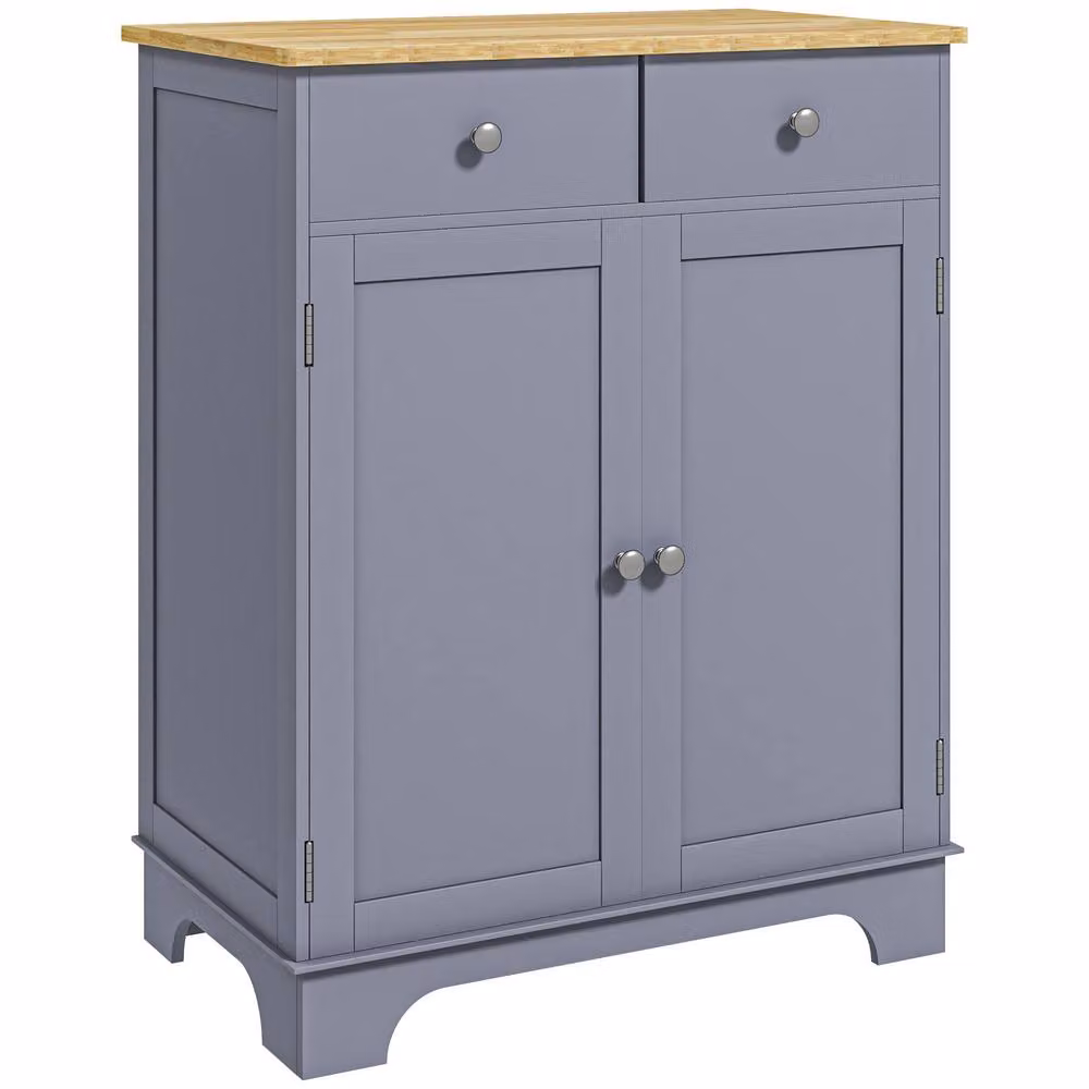 HOMCOM Grey Kitchen Side Cabinet with Rubber Wood Top and Adjustable Shelf – 2