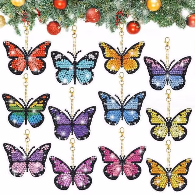 Syntego Pack of 12 DIY Butterfly Diamond Art Keyrings in Multicolour and Turquoise