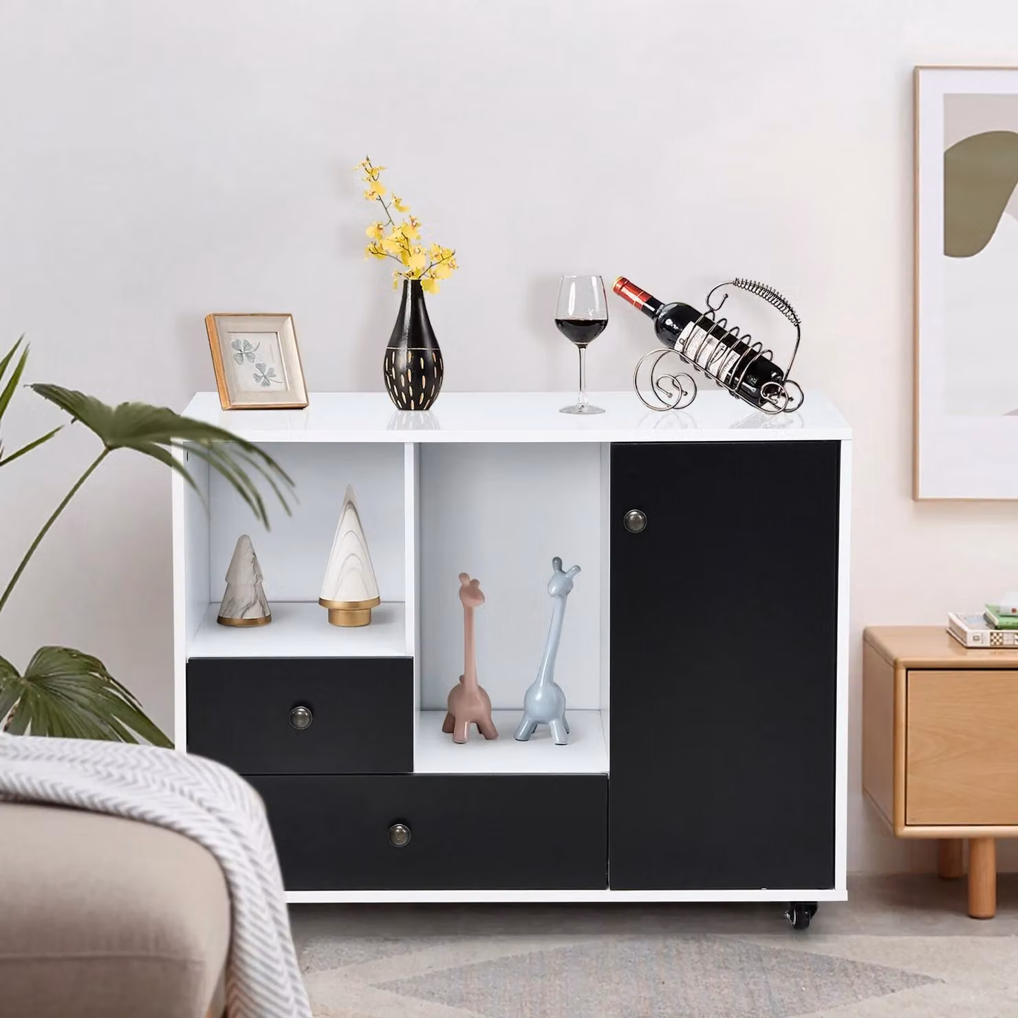 Costway Mobile File Cabinet and Rolling Printer Stand with 2 Drawers and 2 Open Storage Compartments in Black – 3