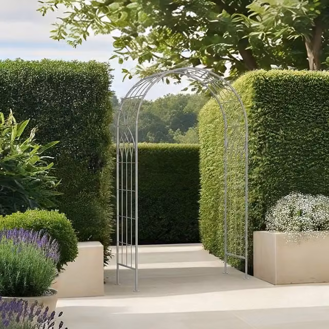 Charles Bentley Decorative Metal Garden Arch in Grey and White, H 211 cm x W 103 cm – 1