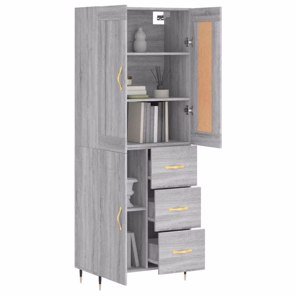 Berkfield Home Modern Grey Highboard with Hinged Doors and Internal Shelves, W/D/H: 69.5 x 34 x 180 cm – 2