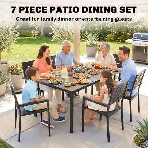 Outsunny 7 Piece Outdoor Dining Set with Rectangular Table and Chairs in Black – 3