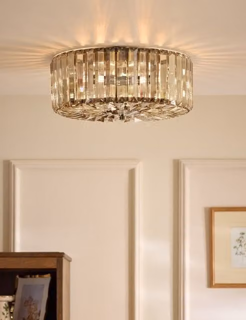 Laura Ashley Fernhurst Metal and Crystal Semi Flush Ceiling Light in Antique Brass